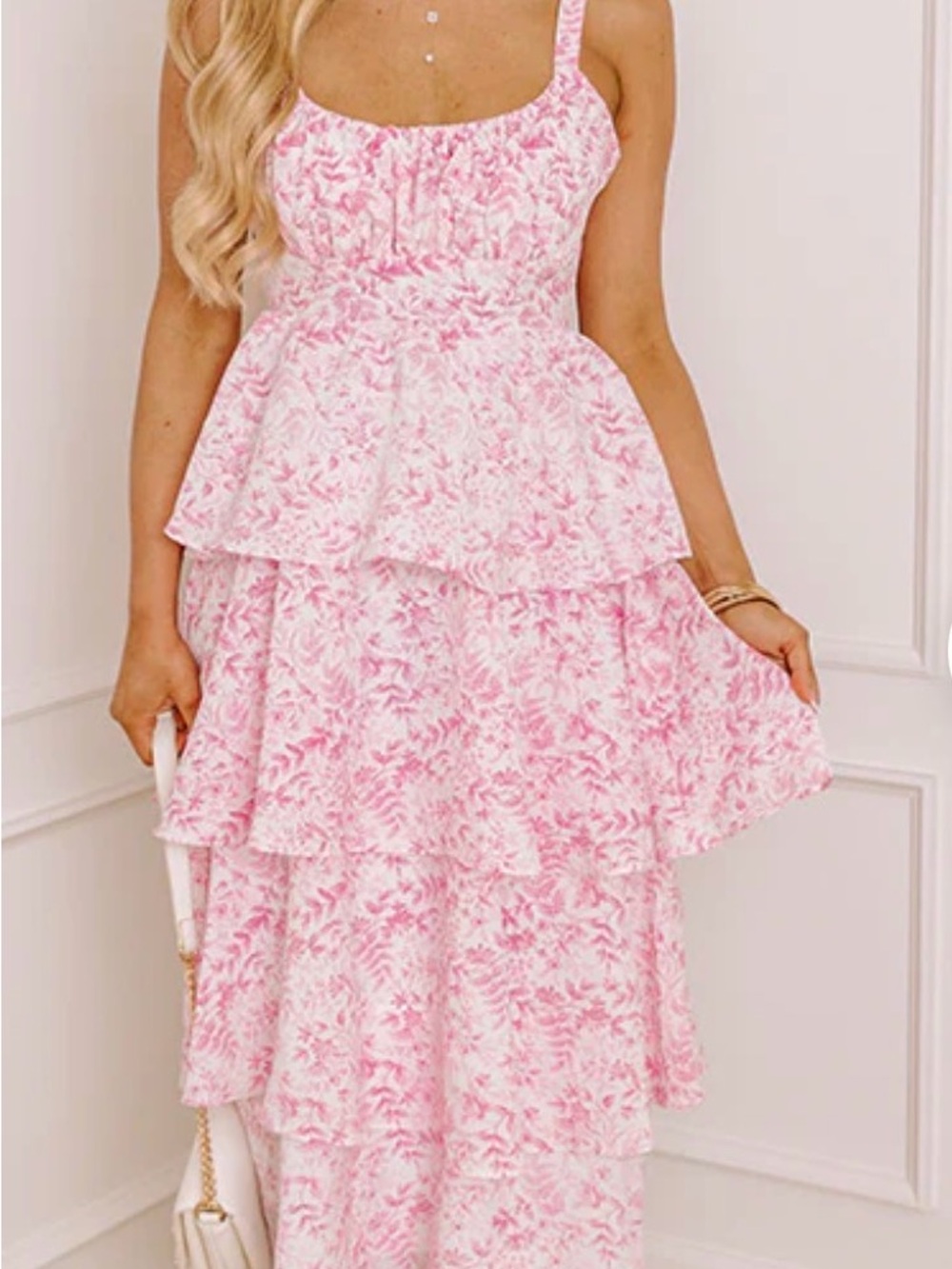 Women’s Pink Floral Tiered Sundress